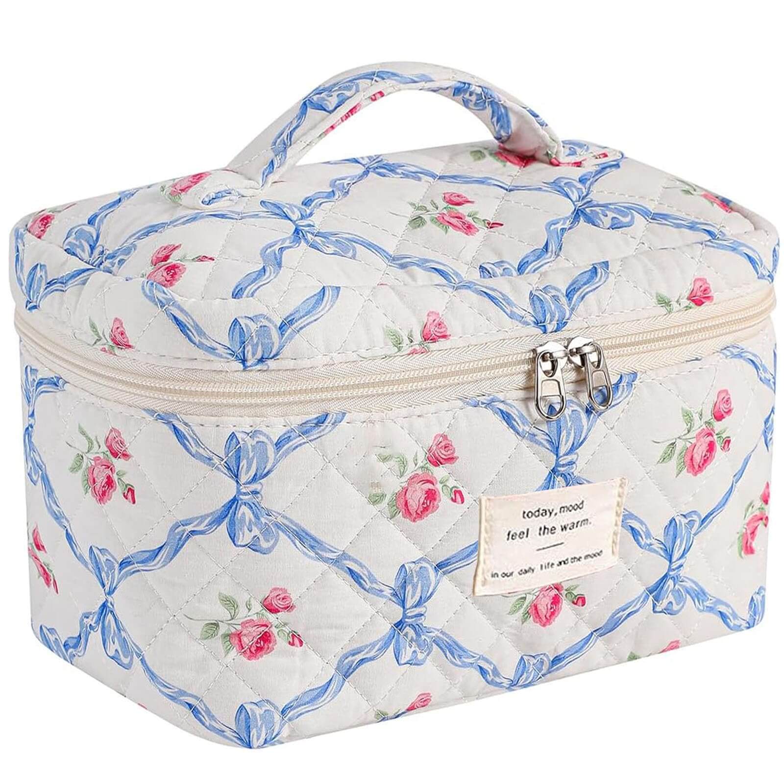 Urban Trendly Large Quilted Floral Makeup Bag Women