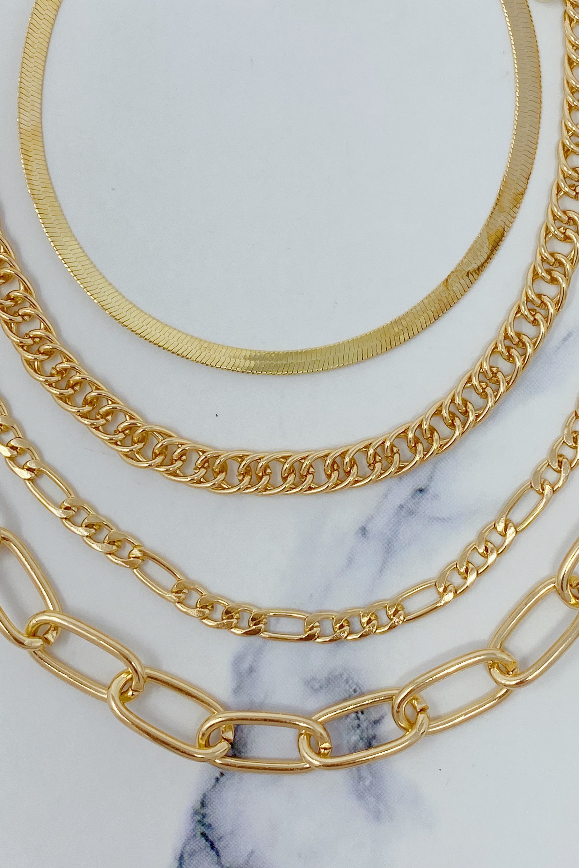 Urban Trendly Gold Chain Anklet Set Layered Jewelry 4Pcs