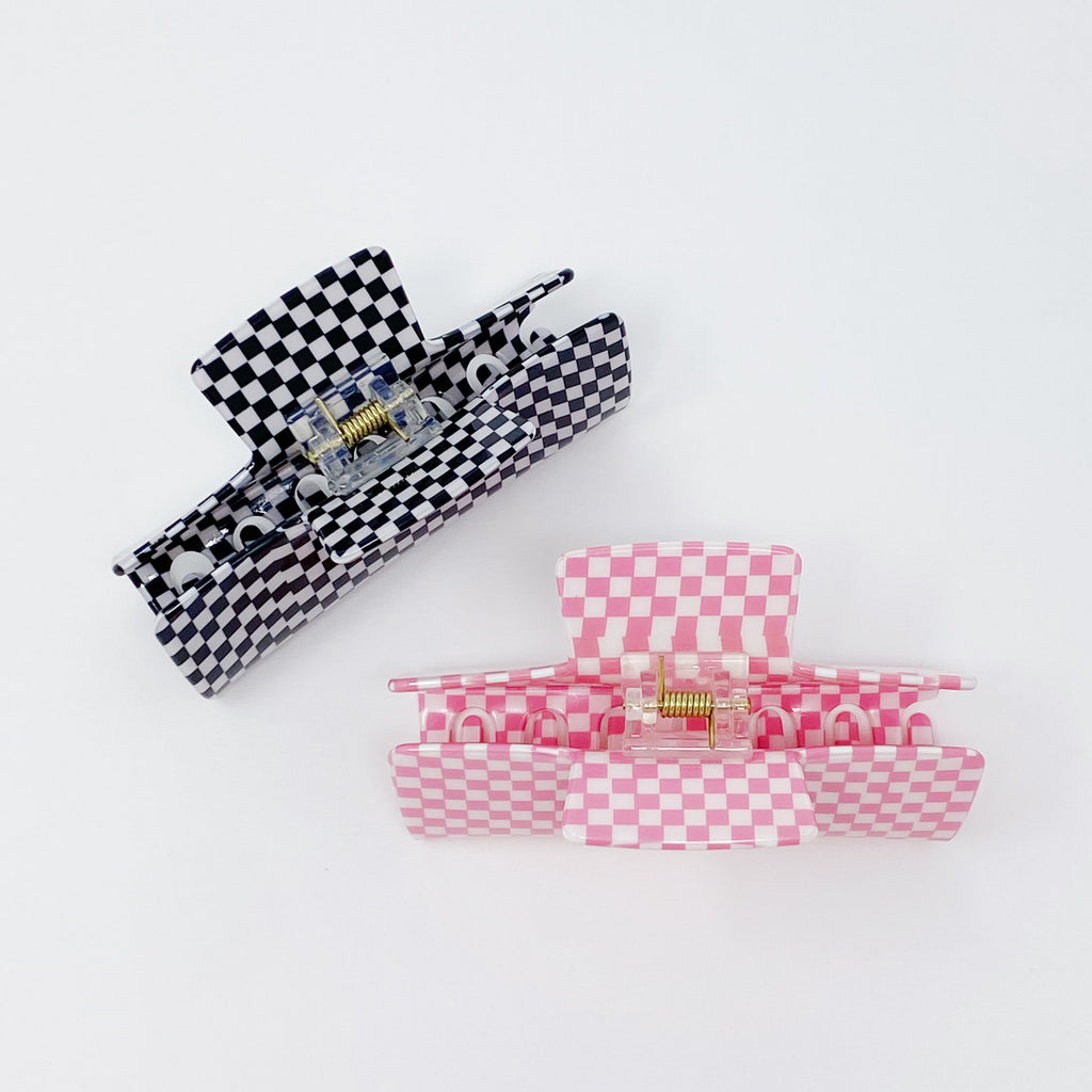 Urban Trendly Oversized Checkered Hair Claw Clip Women