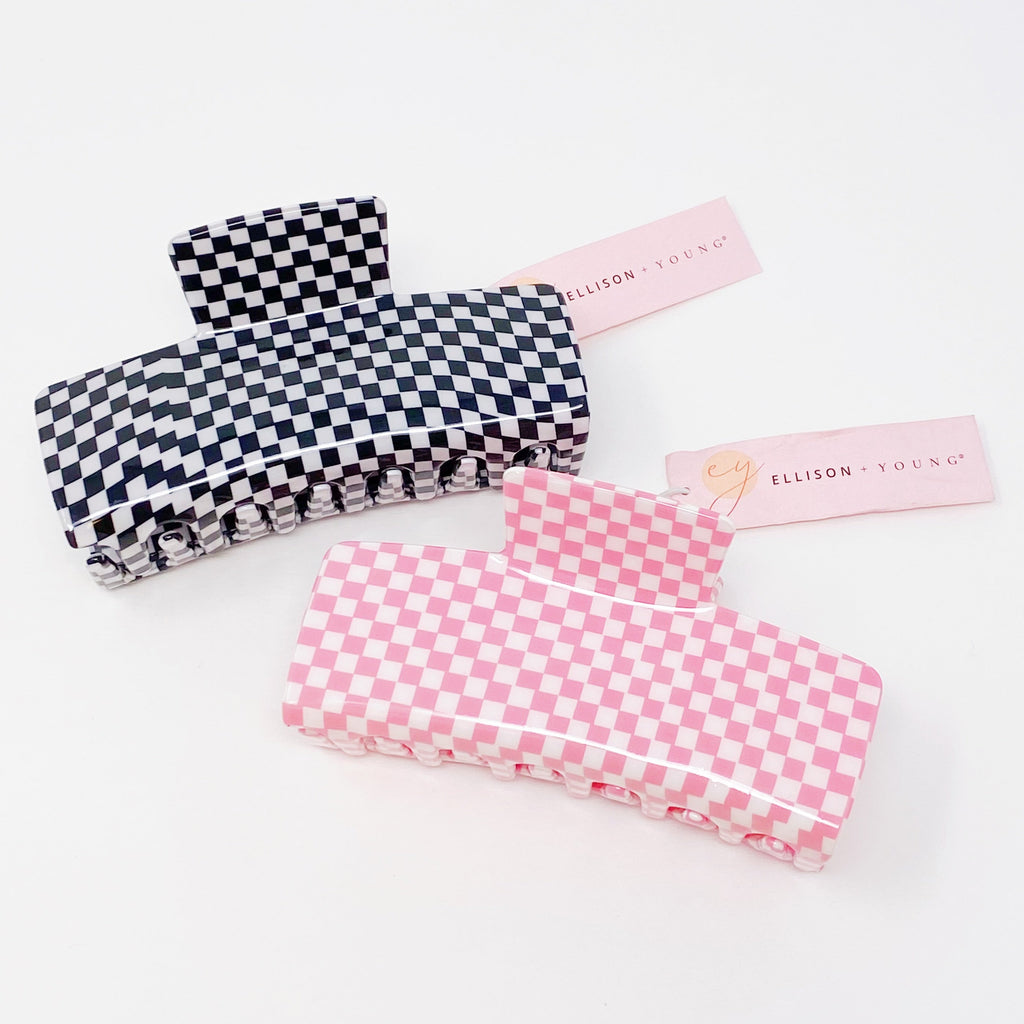 Urban Trendly Oversized Checkered Hair Claw Clip Women