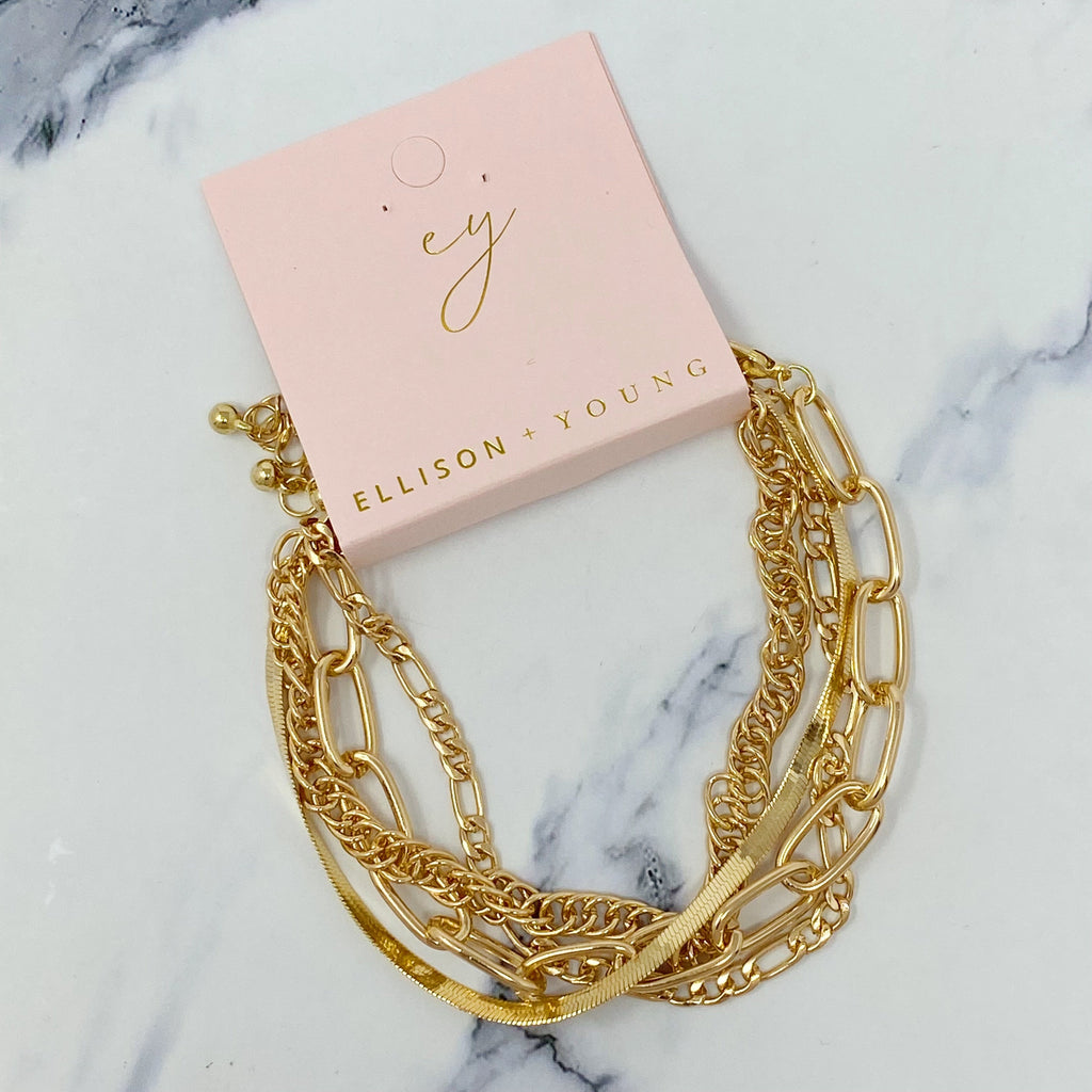 Urban Trendly Gold Chain Anklet Set Layered Jewelry 4Pcs
