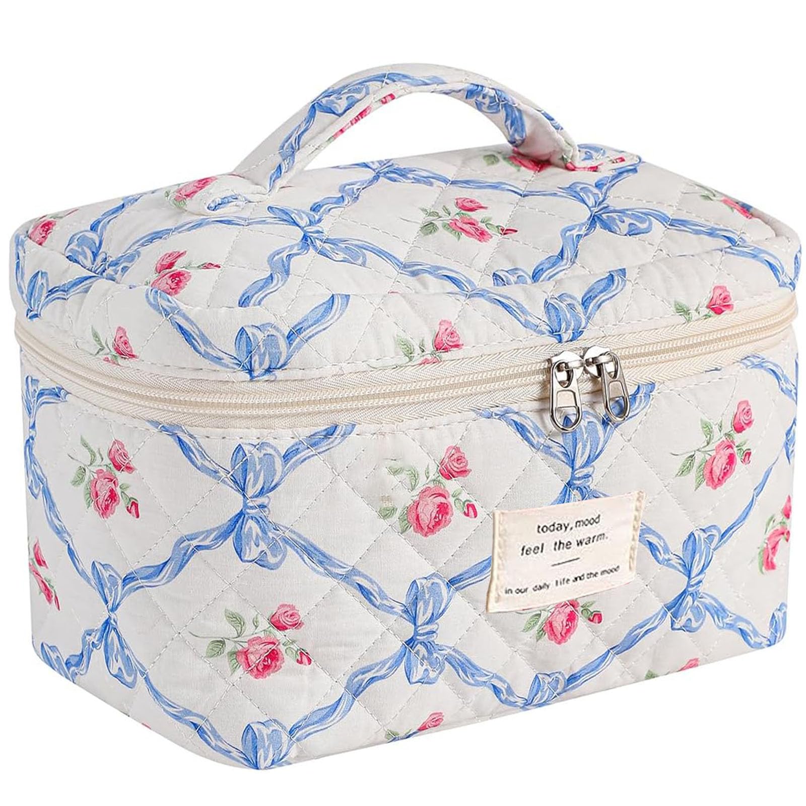 Urban Trendly Large Quilted Floral Makeup Bag Women