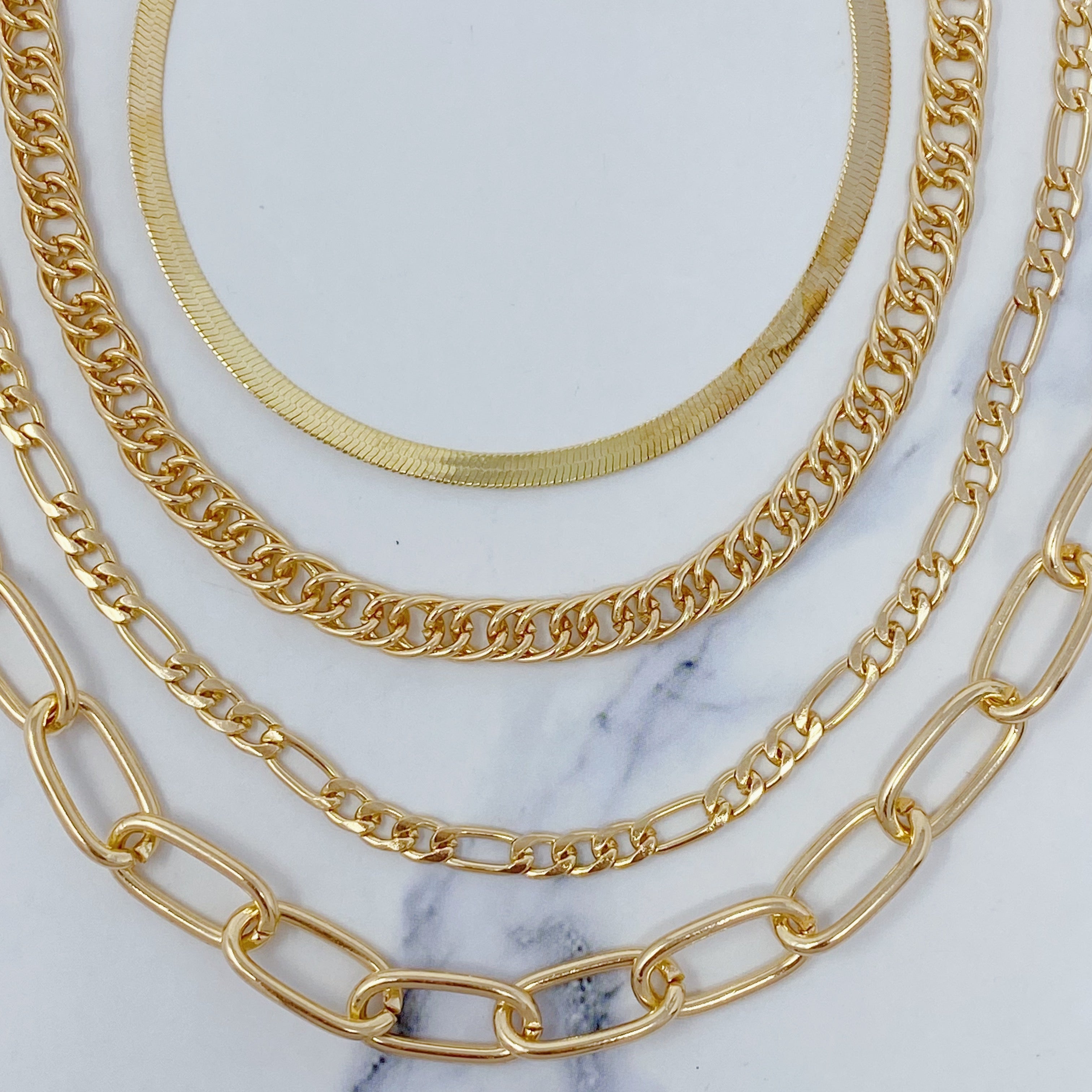 Urban Trendly Gold Chain Anklet Set Layered Jewelry 4Pcs